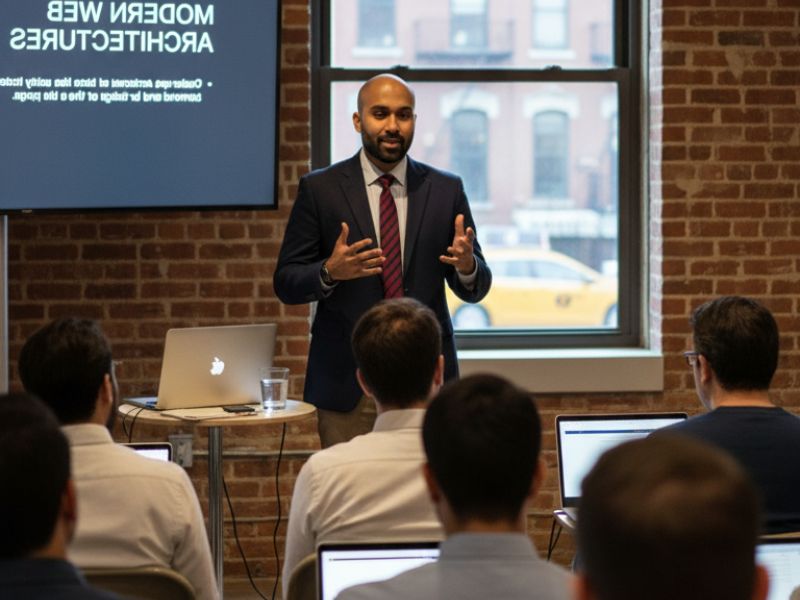 Kushan Perera speaking at a conference